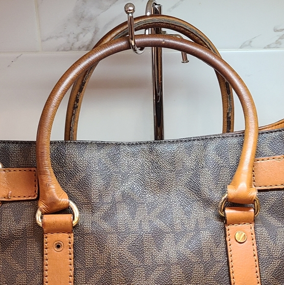 Michael Kors Hamilton Signature Monogram Jet Set Chain Shoulder Bag Brown REHAB - Picture 8 of 12